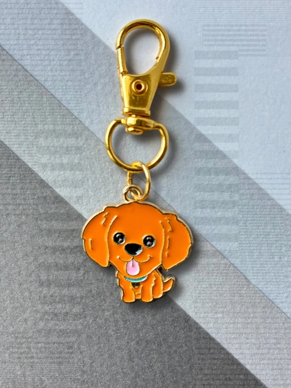 2 Keychain Charms | Cute Dog Enamel | Gold Metal Swivel Clasp Key Rings.